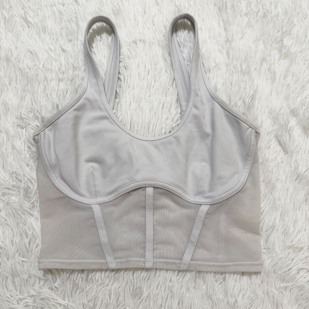 Women ALO YOGA Airbrush Mesh Corset Tank Cropped Length in White